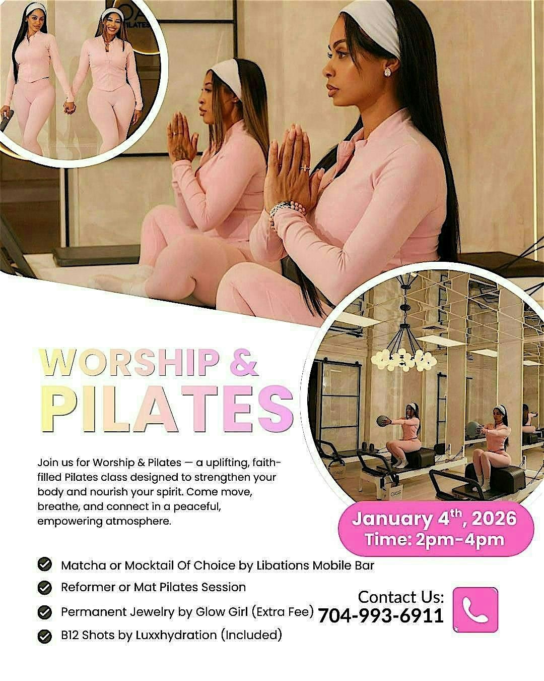 Worship & Pilates at Oasis Pilates Studio, 4 January | Event in Matthews | AllEvents