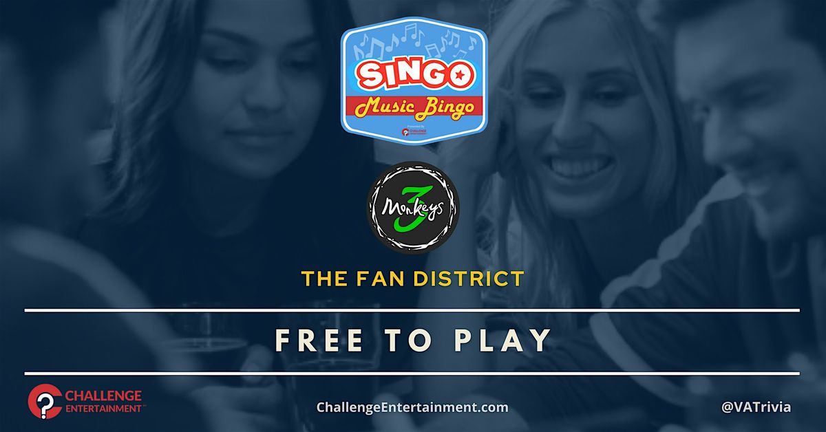 Monthly SINGO Music Bingo Nights at 3 Monkeys - Richmond | Event in Richmond | AllEvents
