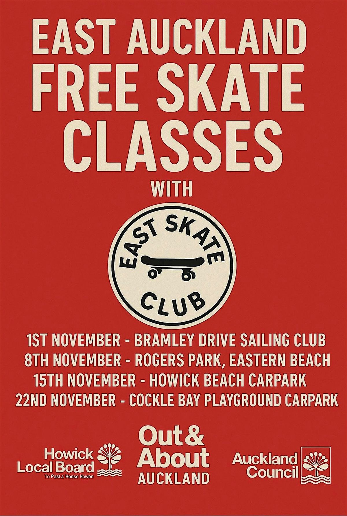 FREE Beginners Skate with East Skate Club - Howick Beach Park, Howick, 29 November | Event in Auckland | AllEvents