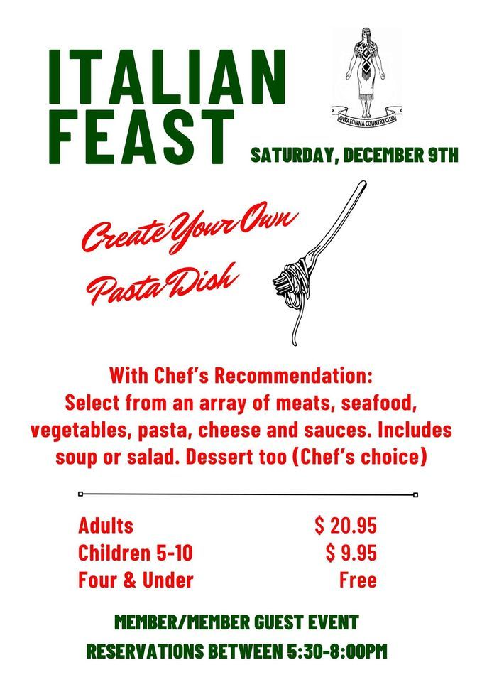 December Italian Feast, Owatonna Country Club, 9 December 2023
