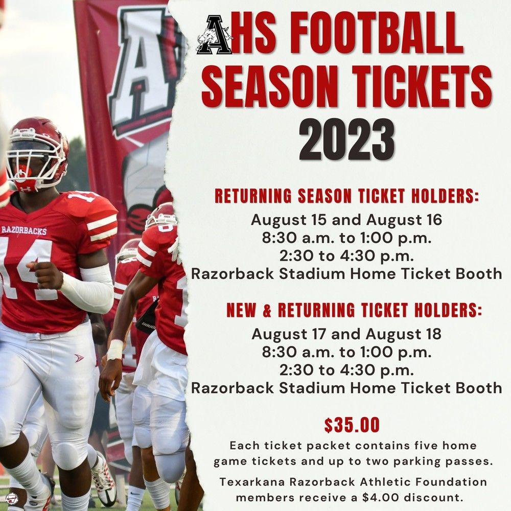 2025 Arkansas Razorbacks Football Season Tickets (Includes Tickets To All Regular Season Home Games), 28 August