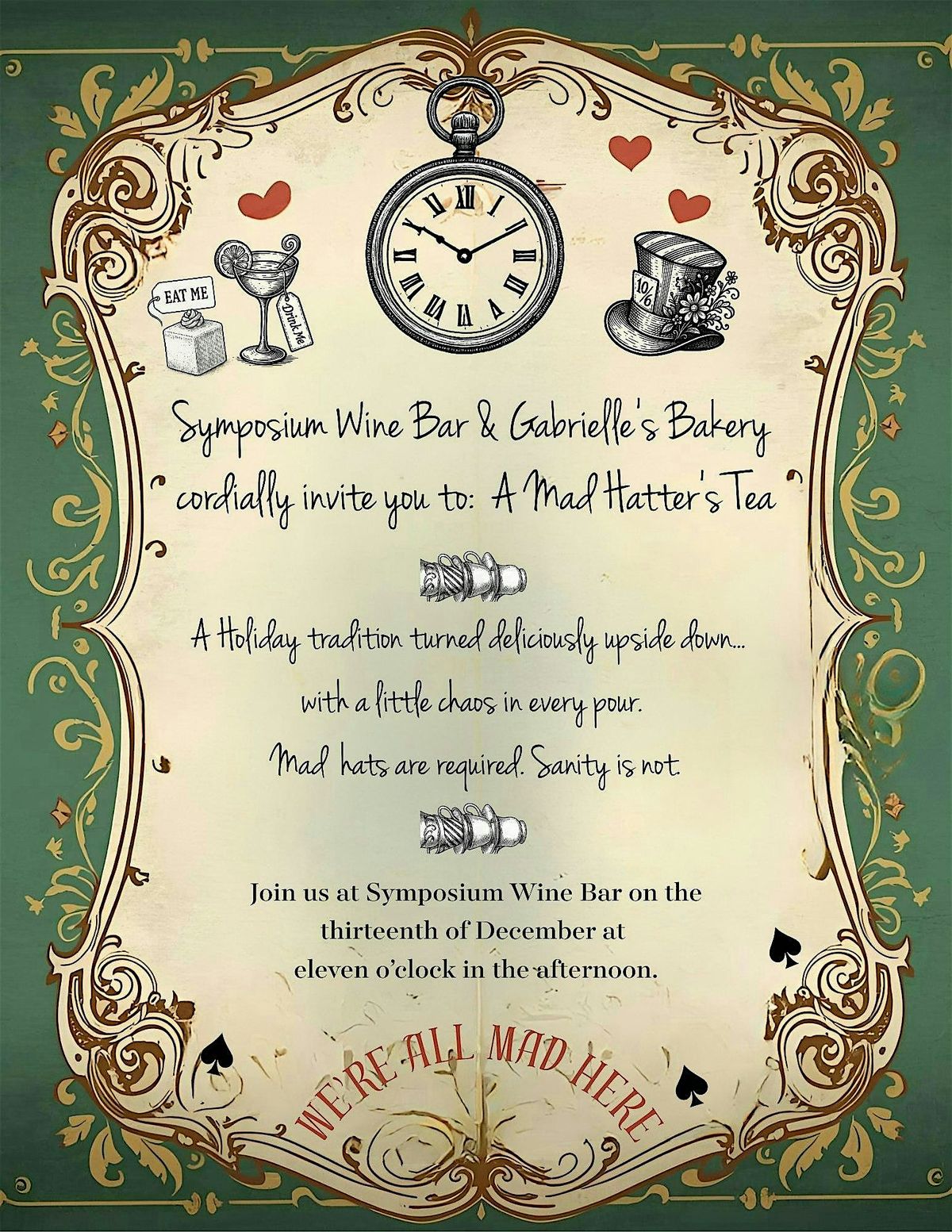 A Mad Hatter's Tea Party with Gabrielle's Bakery and Symposium Wine Bar, 13 December | Event in Lancaster