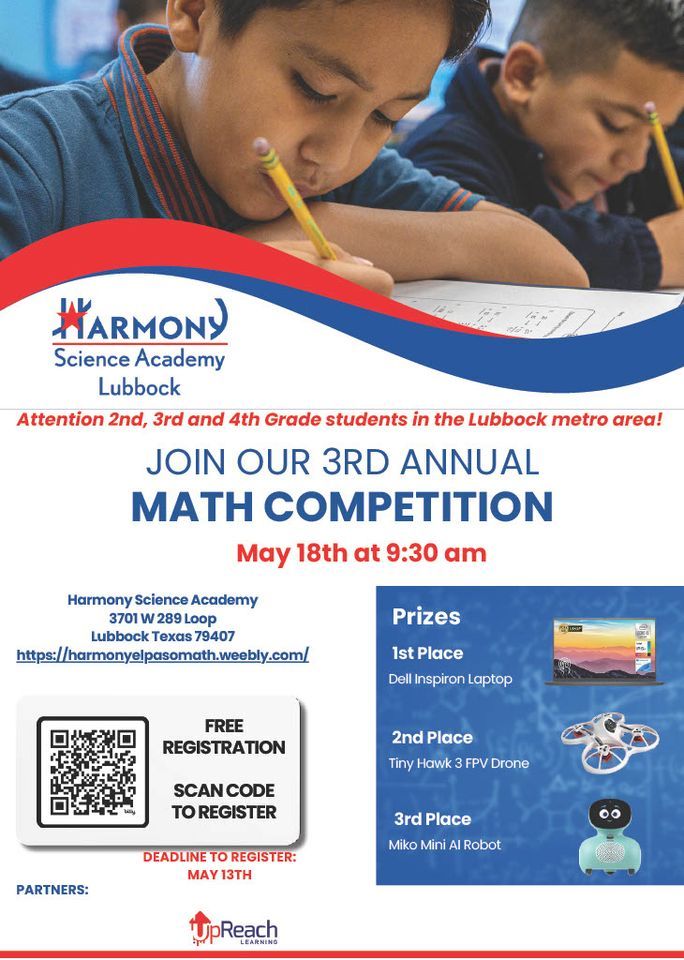 HSA Lubbock 3rd Annual Math Competition. Registration https