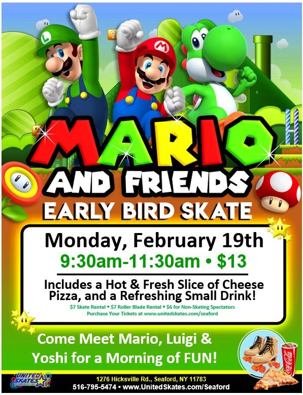 Mario and Friends Early Bird Skate, United Skates Of America