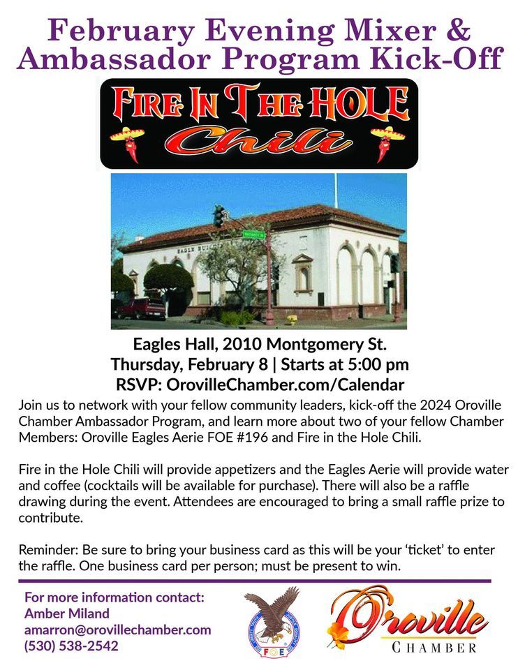 Evening Mixer & Ambassador Program KickOff, Oroville Aerie FOE 196