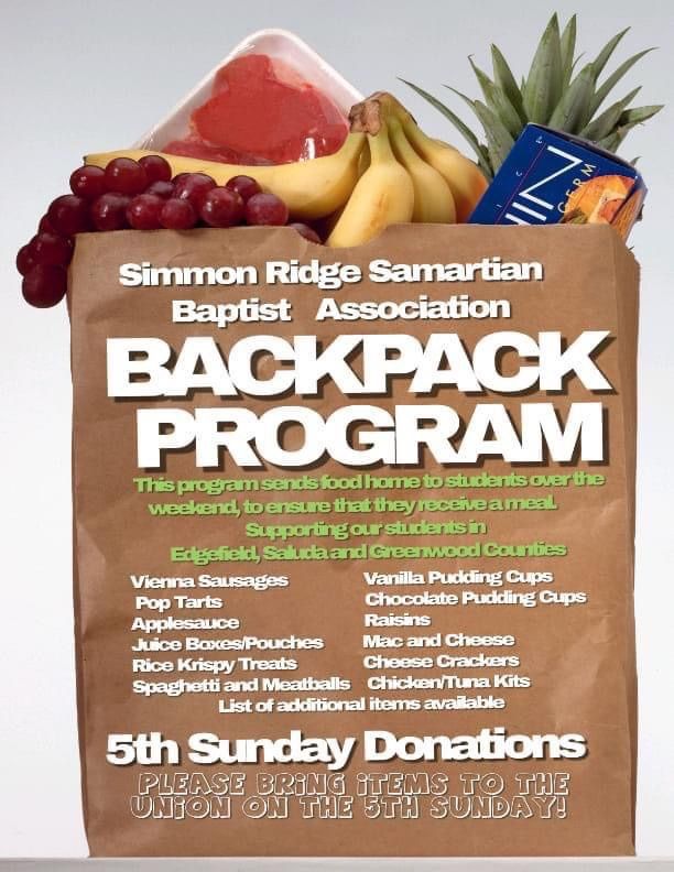 Backpack program , Pleasant Hill Baptist Church, Saluda, 31 December ...