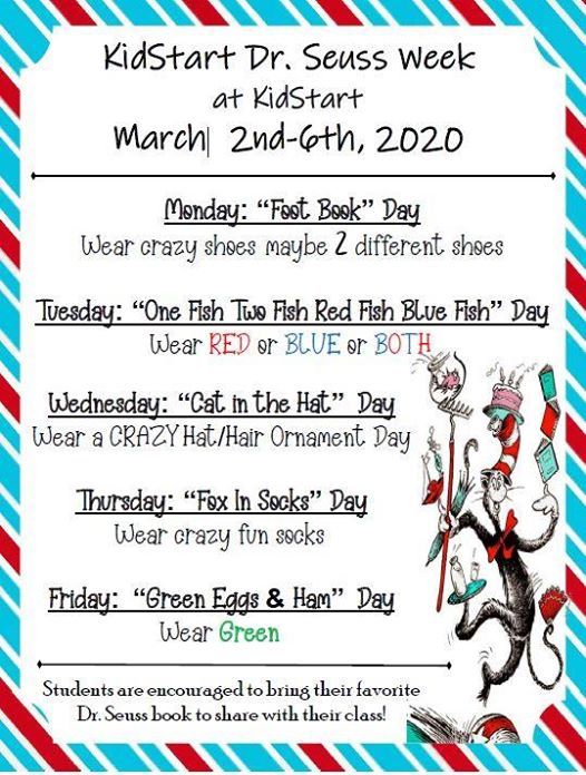 Dr Seuss Week Foot Book Day At Kidstart The Arc Of Livingston Wyoming Mount Morris