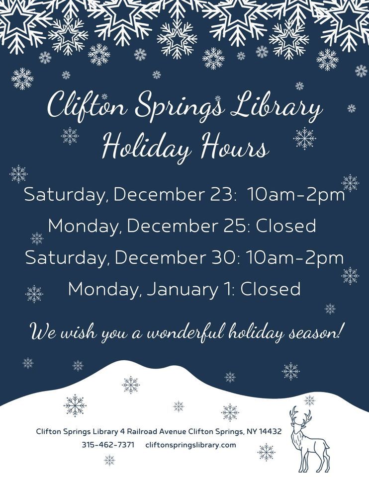 Library Closed, Clifton Springs Library, January 1 2024 AllEvents.in