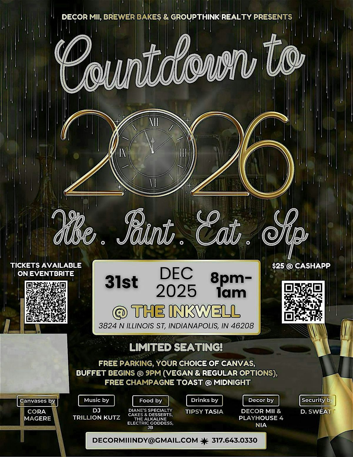 Countdown to 2026! Vibe . Paint . Eat . Sip @ The Inkwell, 31 December | Event in Indianapolis | AllEvents