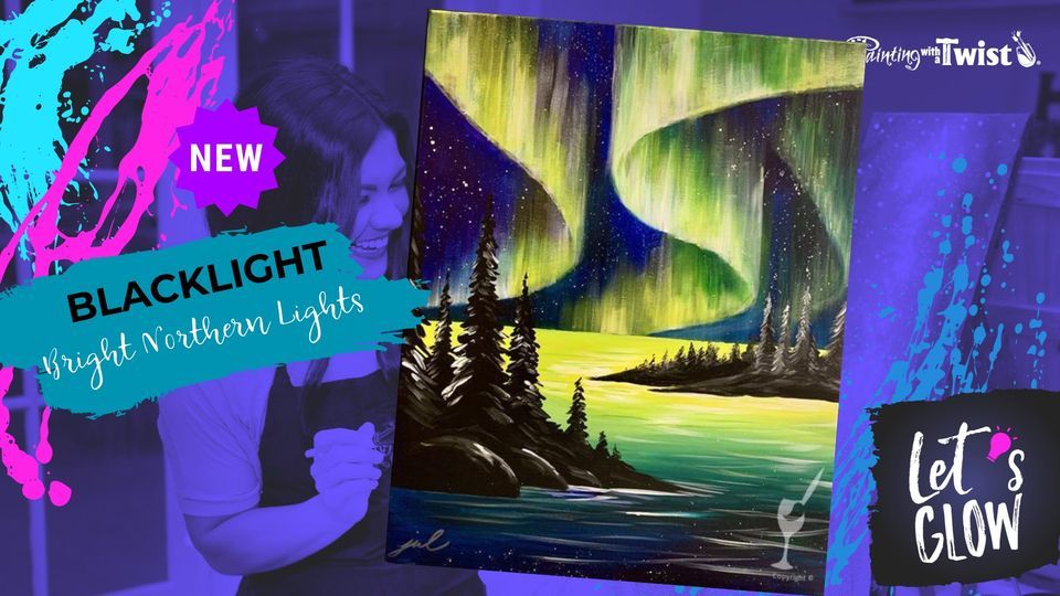 Bright Northern Lights & Half Off Wine Bottles, Painting with a Twist
