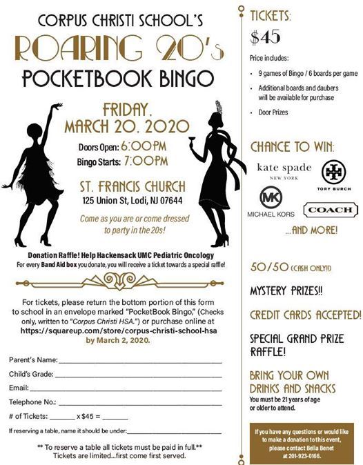 Corpus Christi Schools Roaring 20s Pocketbook Bingo At St Francis