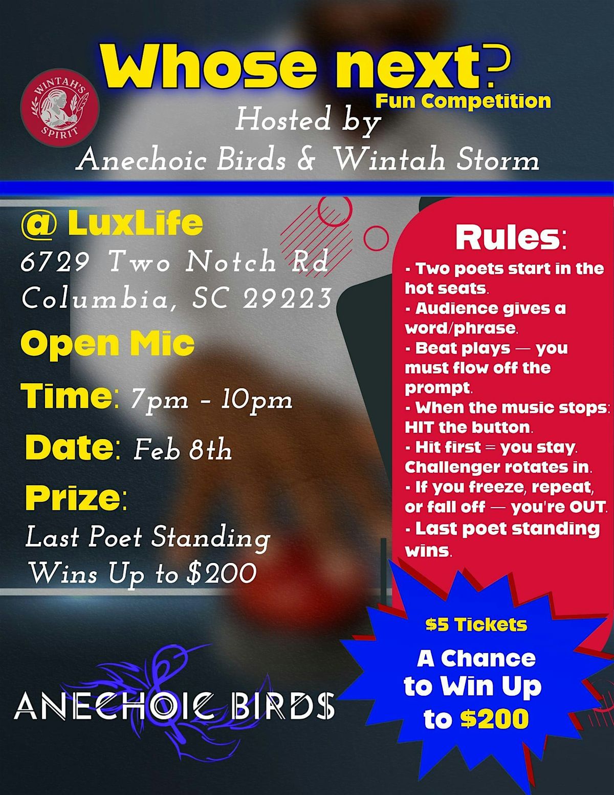 Whose Next?, 8 February | Event in Columbia | AllEvents