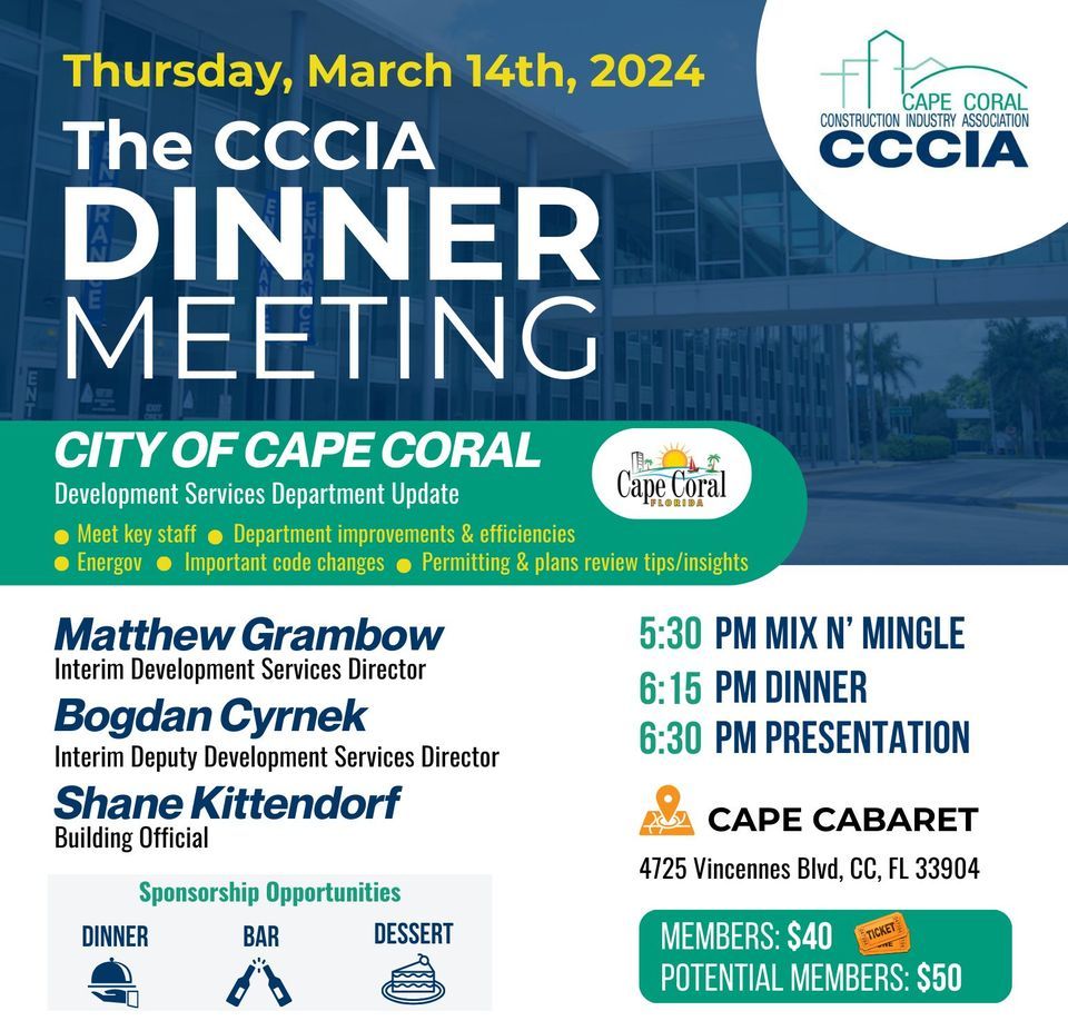 CCCIA March Membership Dinner Meeting Cape Coral Building Department