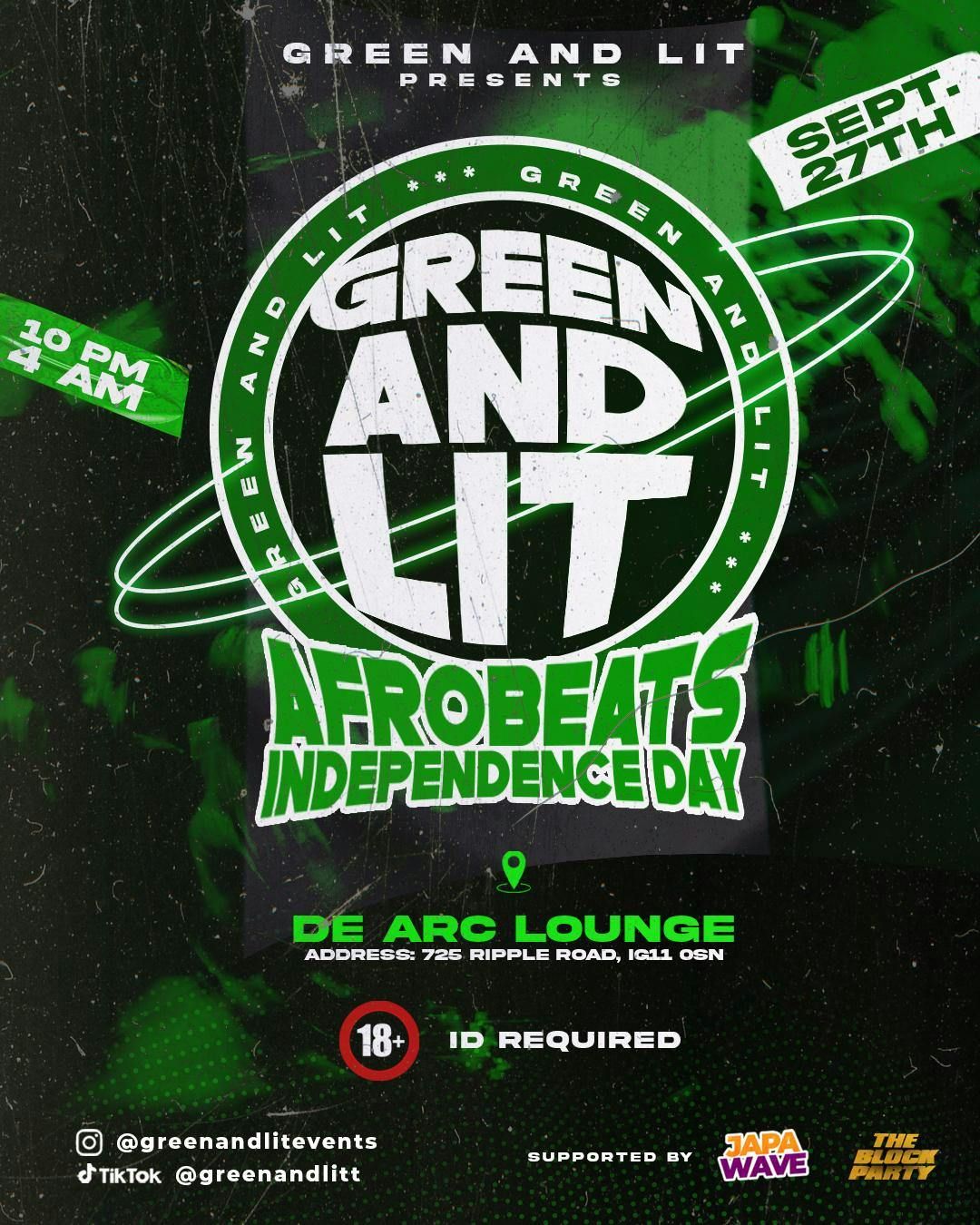 Green &amp; Lit: Afrobeats Independence Day, 27 September | Event in Dagenham | AllEvents