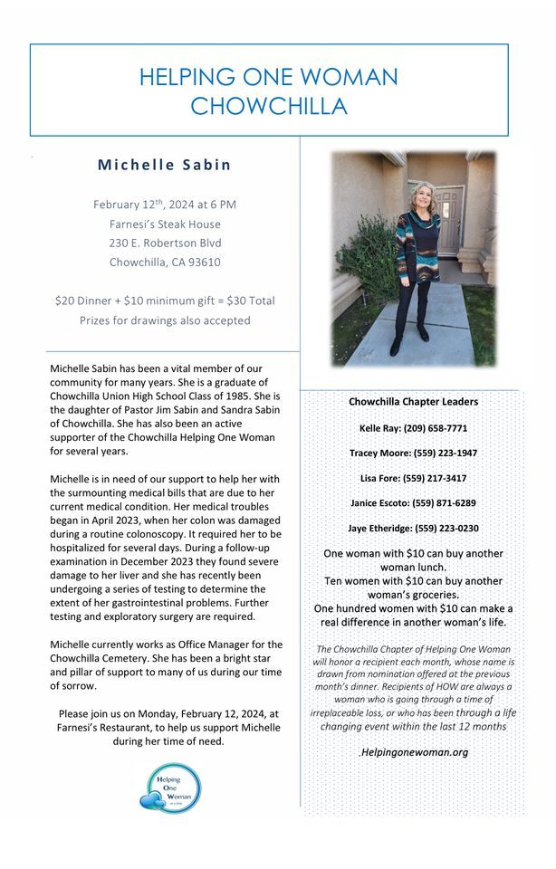 HOW Chowchilla honoring Michelle Sabin, Farnesis Steakhouse, Chowchilla