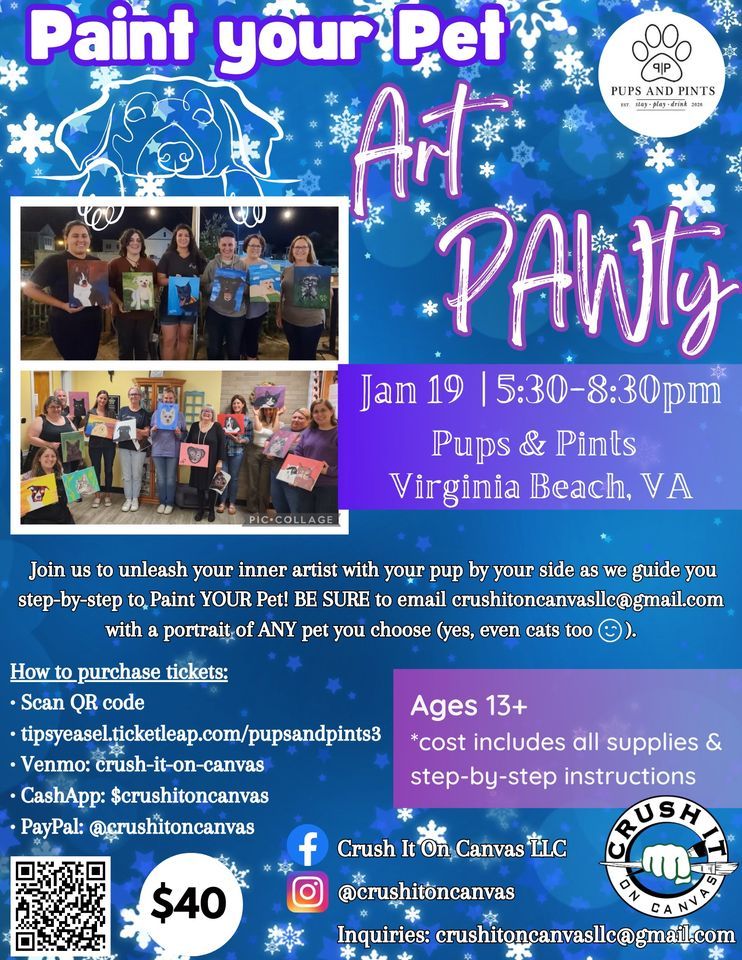 Paint Your Pet Art Pawty, Pups and Pints, Virginia Beach, January 19
