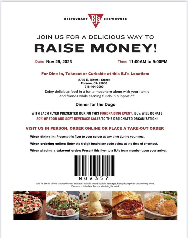 Dinner for the Dogs, BJ's Restaurant & Brewhouse (2730 E Bidwell St