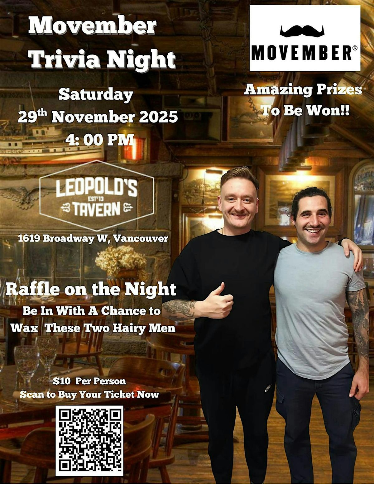 Mattie & Huggies Movember Trivia Night, 29 November | Event in Vancouver | AllEvents