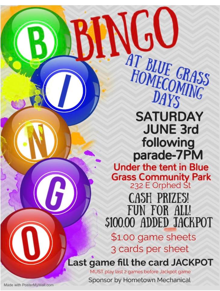 Blue Grass Days BINGO, Blue Grass Community Center, June 3
