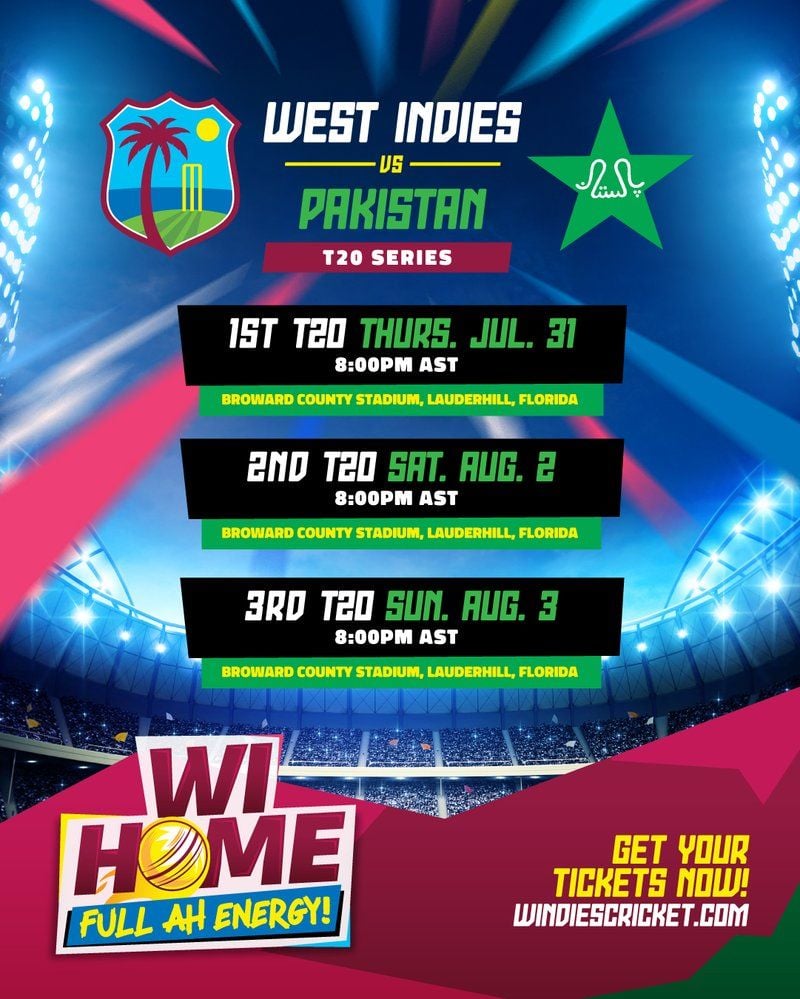 Pakistan at West Indies at Broward County Stadium - Central Broward Park, 31 July | Event in Lauderhill | AllEvents