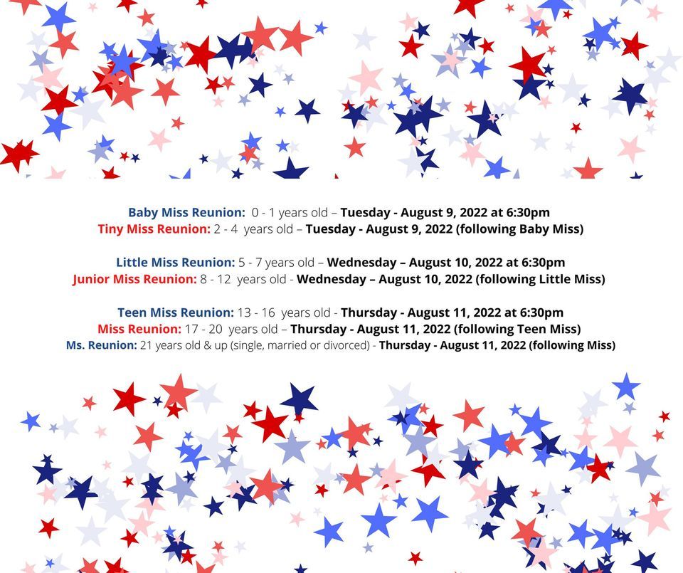 Reunion Pageants 2022 Newton Performing Arts Center August 9 To Reunion Pageants 2022 Newton Performing Arts Center August 9 To