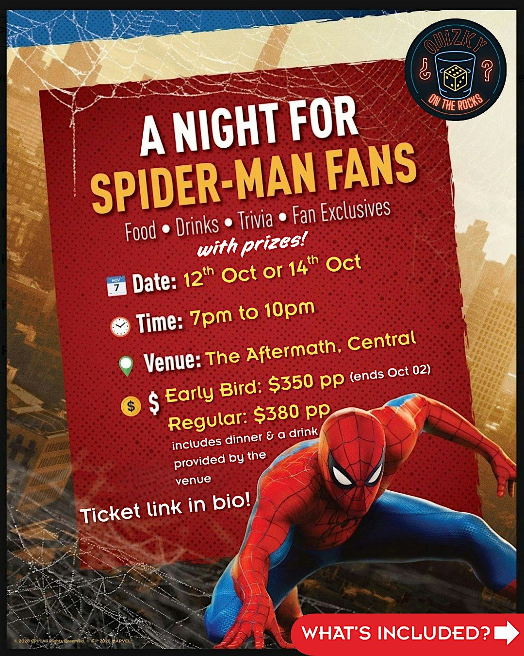 Grinded Fine Rocks SONY PICTURES X QUIZKY ON THE ROCKS - SPIDER-MAN: DINNER & TRIVIA NIGHT ...
