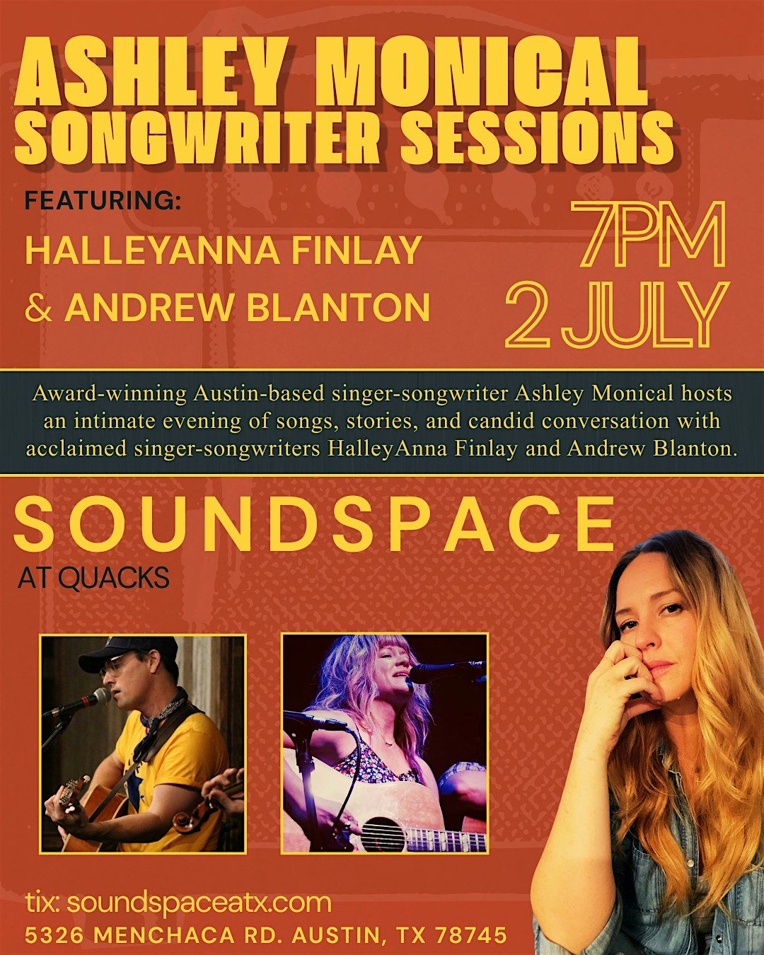 Ashley Monical Songwriter Sessions, Captain Quack's Soundspace, Austin ...