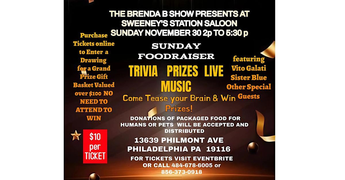 Brenda B Show Foodraiser at Sweeneys Saloon Sunday November 30th 2p-530p | Event in Philadelphia | AllEvents