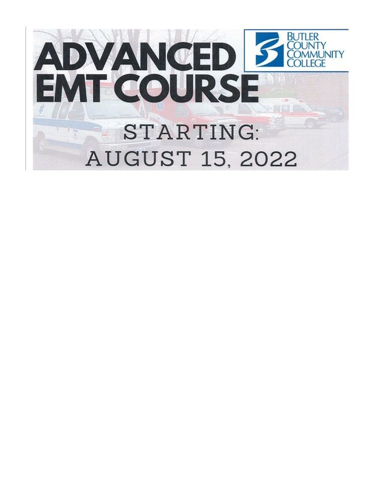 Advance EMT Course BC3 Public Safety Training Butler August 15 2022 