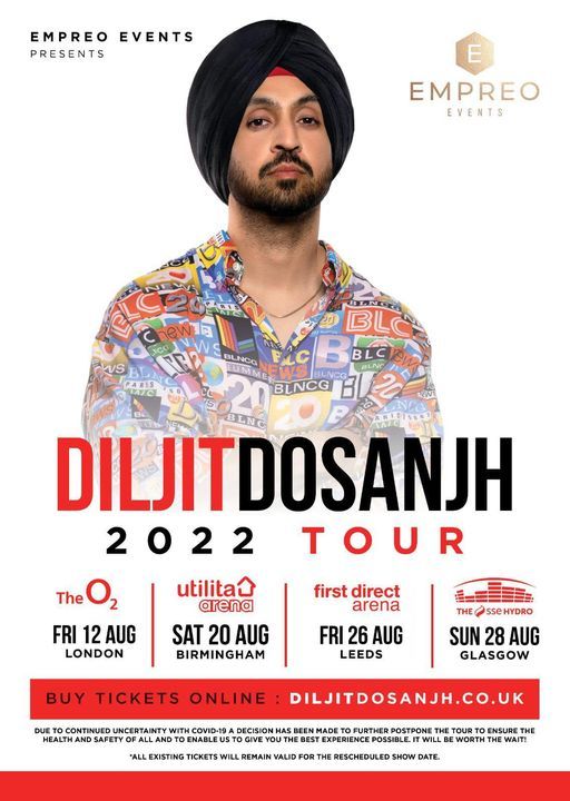 Diljit Dosanjh Tour 2022 O2 London O2 Arena London August 12 2022 Allevents In O2 Events 2022