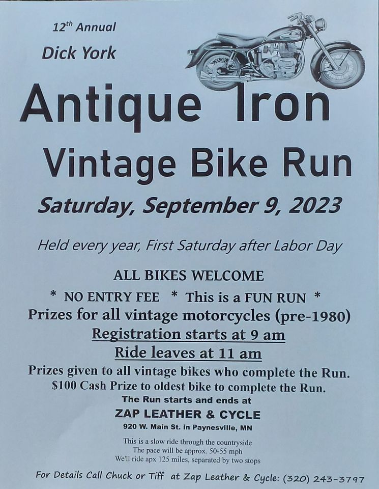 12th Annual Dick York Antique Iron Vintage Bike Run, Zap Leather
