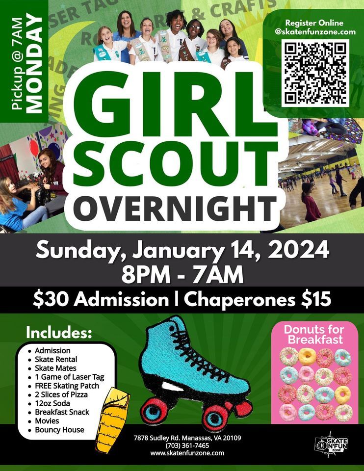 Girl Scout Overnight, Skate N Fun Zone, Manassas, January 14 to January