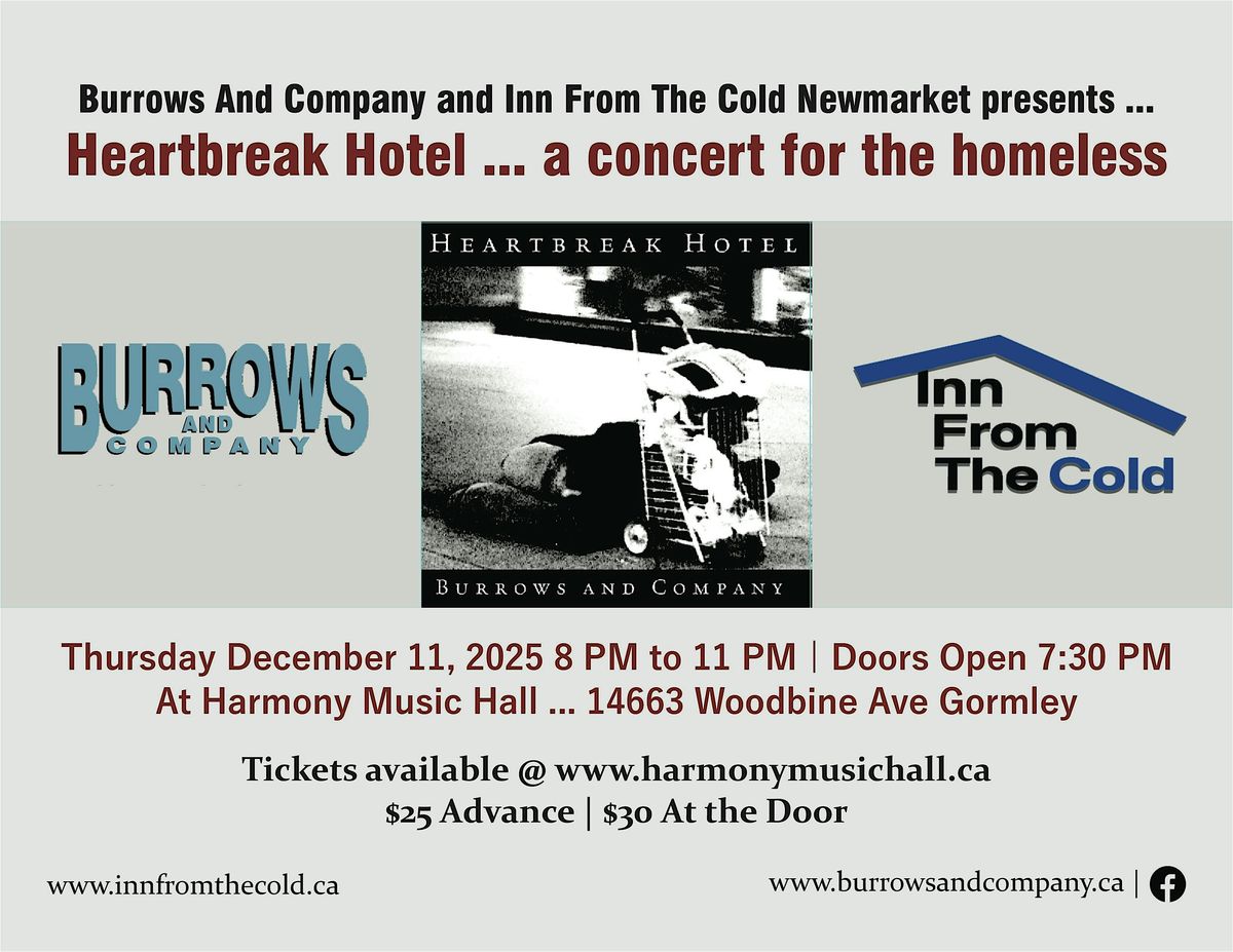 Burrows And Company presents: Heartbreak Hotel (A Concert for the Homeless), 11 December | Event in Gormley