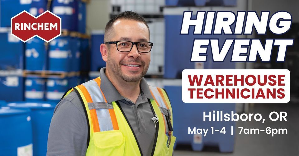HIRING EVENT Warehouse Techs, 5650 NE Huffman St, Hillsboro, OR 97124
