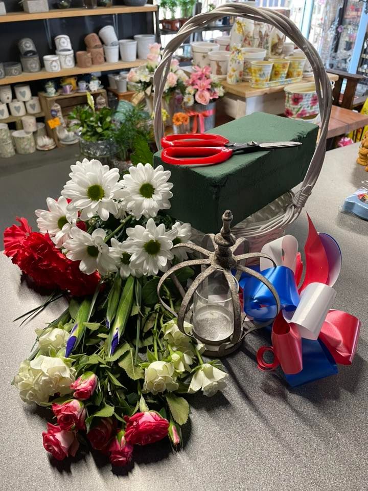 Kings Charles Coronation fresh flower basket arrangement , Penney’s flowers and craft