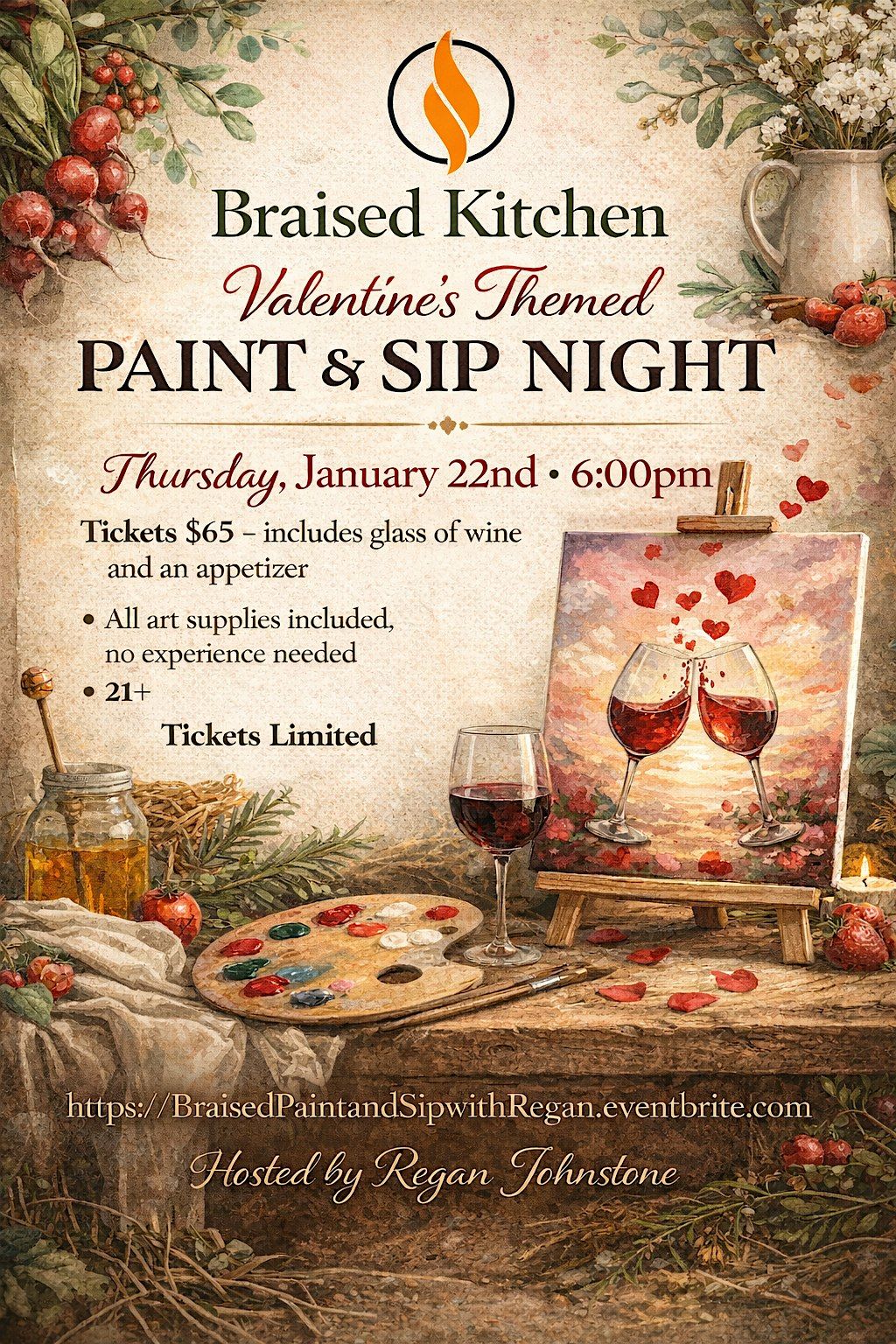 Valentines Paint and Sip Night at Braised Kitchen