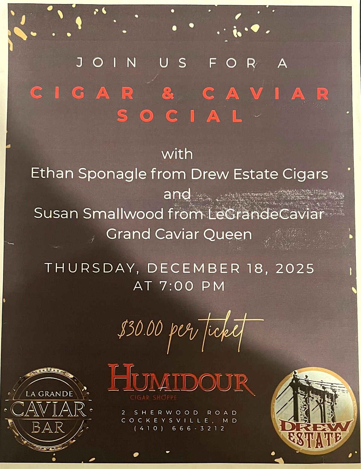 Cigar & Caviar Social, 18 December | Event in Cockeysville | AllEvents