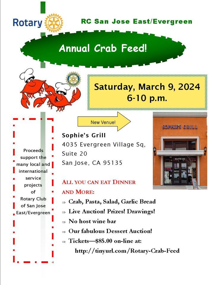 Crab Feed Fundraiser, Sophie's Mediterranean Grill, San Jose, March 9