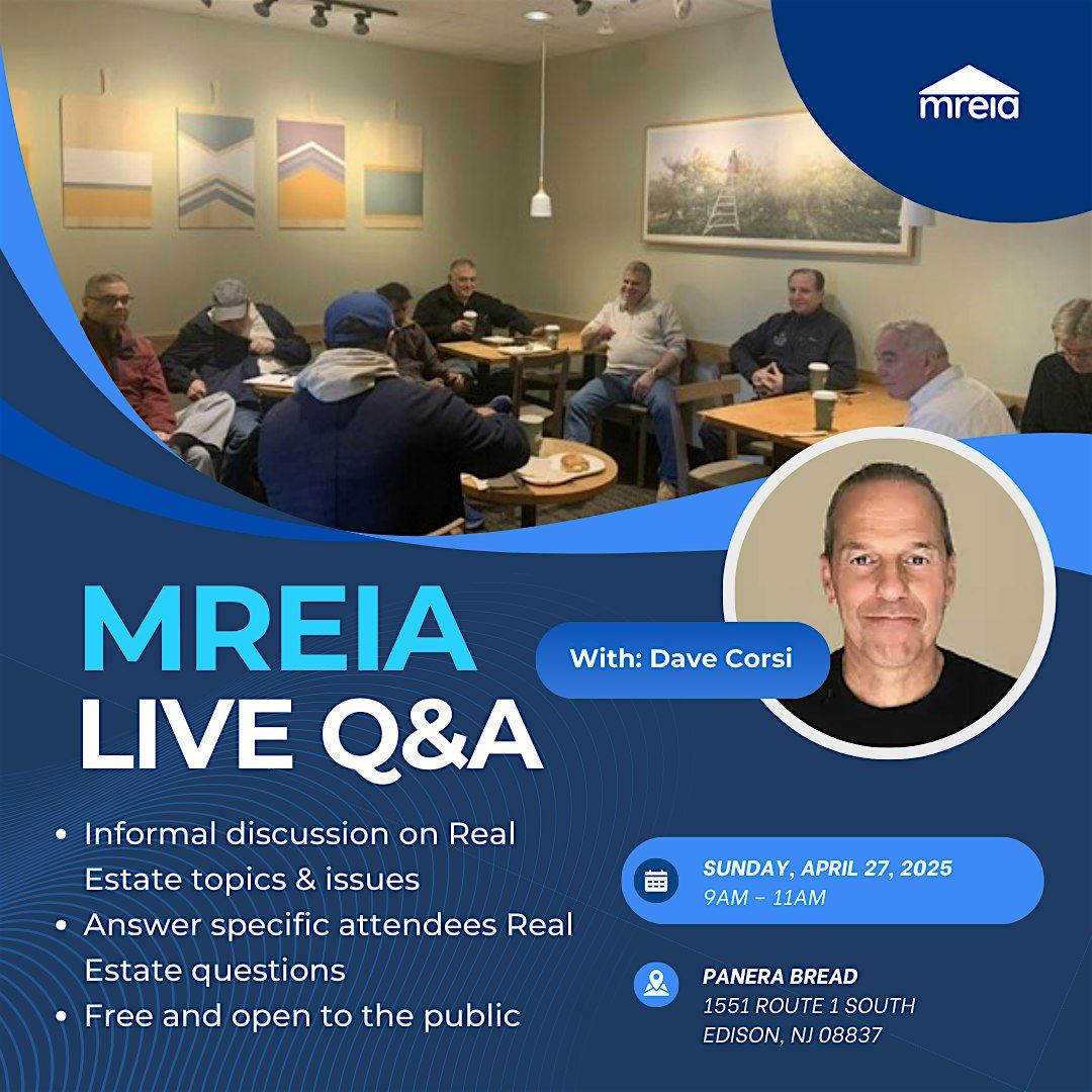 MREIA: Sunday Q&A at Panera, 7 December | Event in Edison | AllEvents