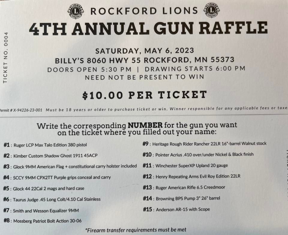 4th Annual Gun Raffle, Billy's in Rockford, 6 May 2023 AllEvents.in