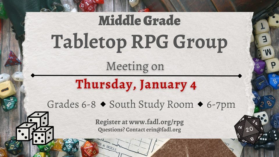 MiddleGrade Tabletop RPG Group, Ferndale Area District Library, January 4 2024 AllEvents.in