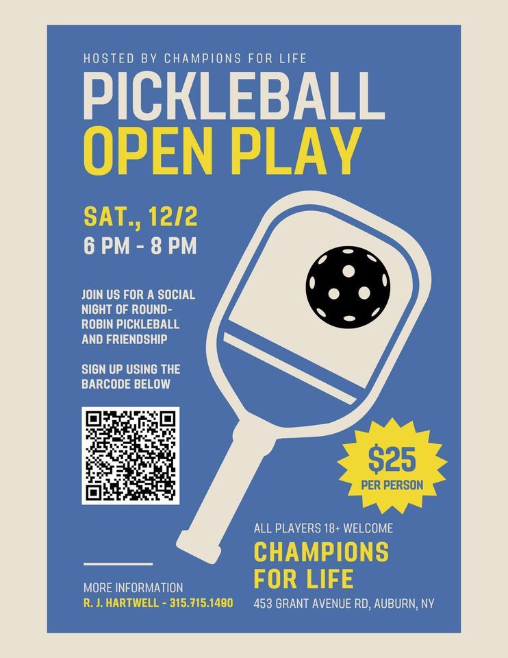 Pickleball Open Play at CFL, Champions For Life, Inc., Auburn, 2