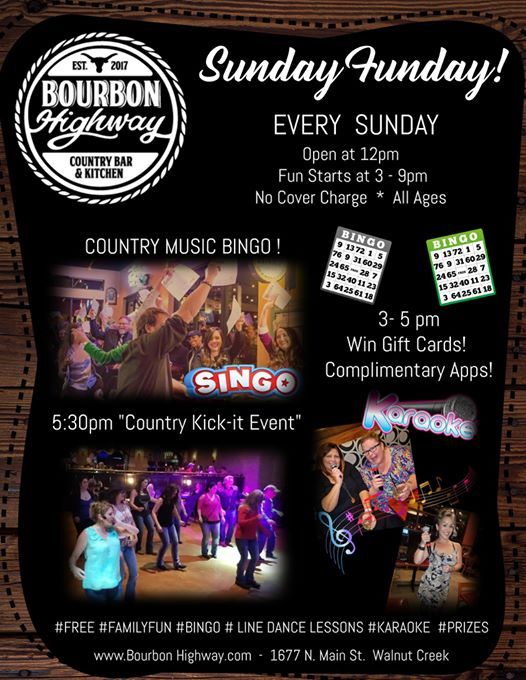 Sunday Funday Music BINGO, Line Dancing, DJ Karaoke, Raffles, Bourbon