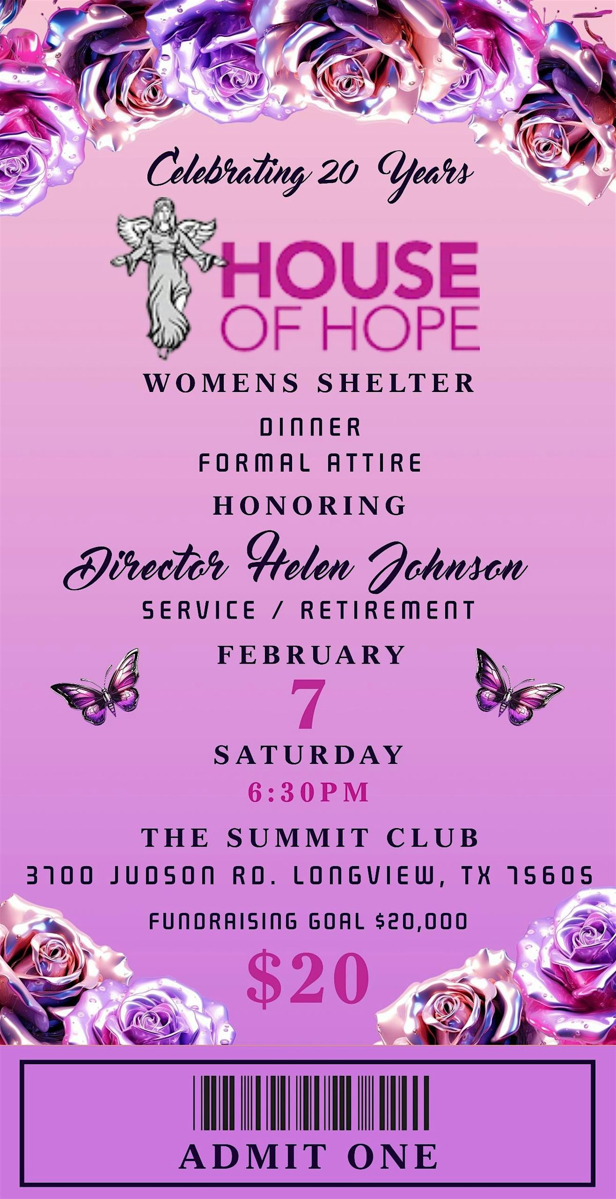 HOUSE OF HOPE WOMENS SHELTER CELEBRATING 20 YEARS & HELEN'S RETIREMENT, 7 February | Event in Longview
