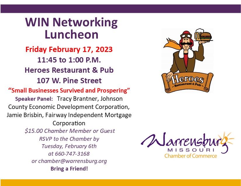 WIN (Women in Networking) Luncheon, Heroes Restaurant and Pub