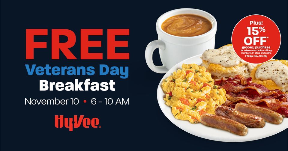 Veterans Day Breakfast, HyVee (3504 Clinton Pkwy, Lawrence, KS