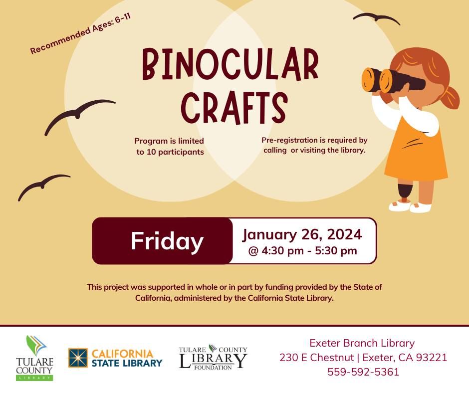 Binocular Crafts, Exeter Branch Library, January 26 2024 AllEvents.in