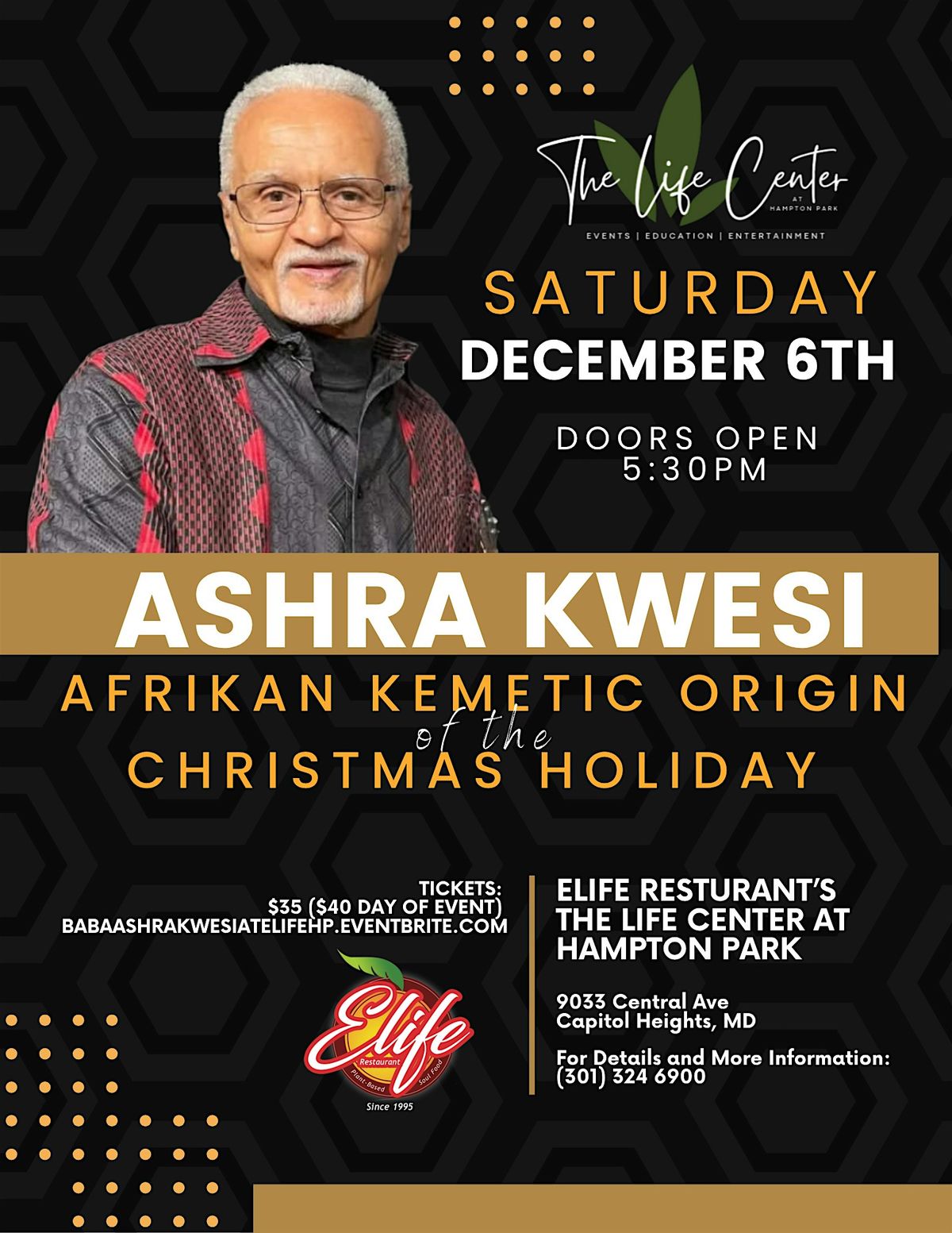Ashra Kwesi: The Afrikan Origin of Christianity and the Christmas Holiday, 6 December | Event in Capitol Heights