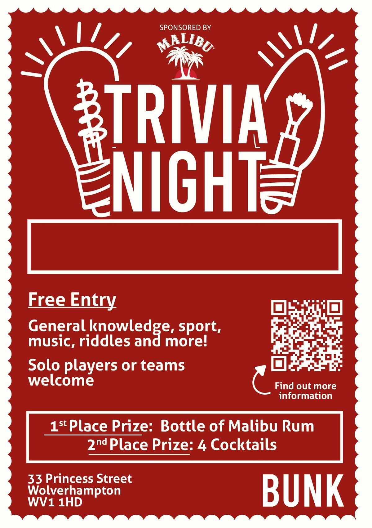 QUIZ NIGHT AT BUNK WOLVERHAMPTON!, 1 October | Event in Wolverhampton | AllEvents
