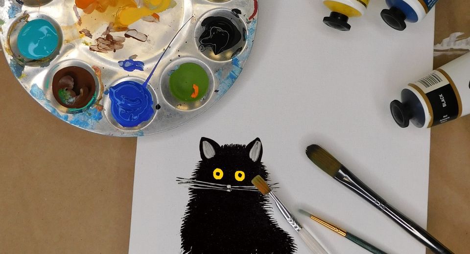 Painting & Pints Maud Lewis Paint Night Three Black Cats, Art